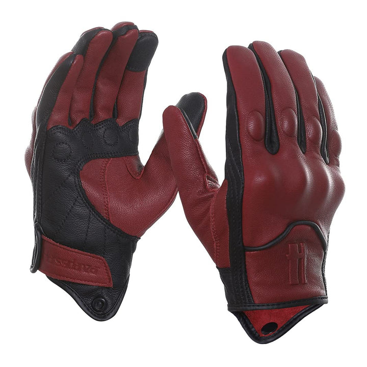 Harssidanzar Herren Vollfinger Ziegenleder Leder Touchscreen Motorradhandschuhe GM028E M Rot-Schwarz