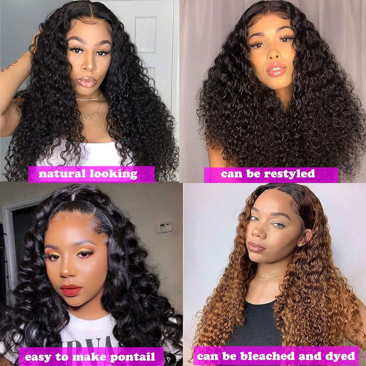 None Lace Front Machine Made Wig Deep Wave For Black Women 150% Density Soft And Silky Brazilian Glu