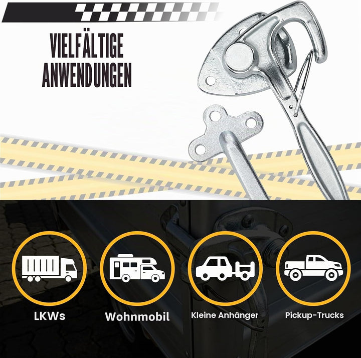 Bordwandverschluss Anhänger 2er Set– inkl. Einfallösen & Gegenhalter, verzinkter Stahl, Robust