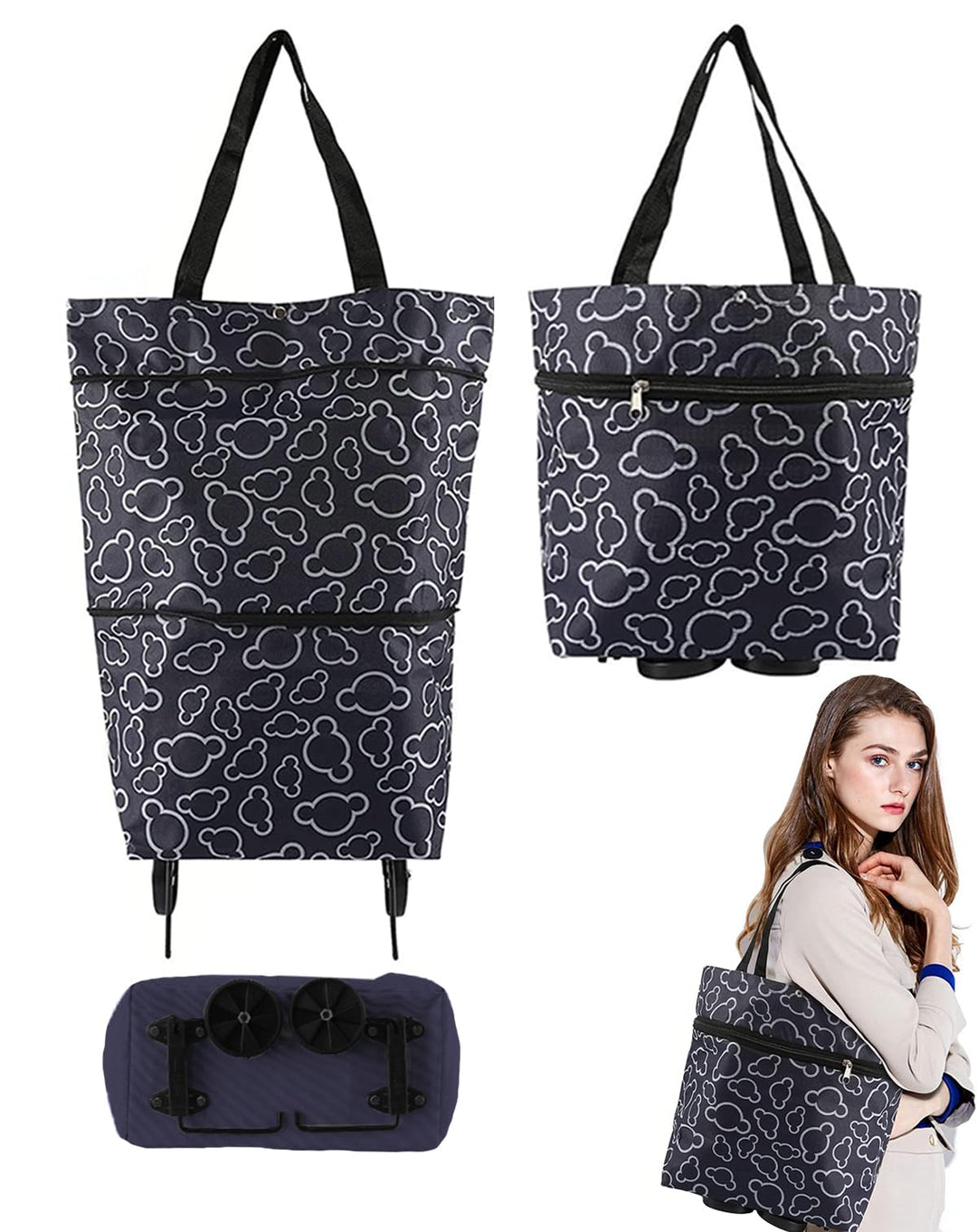 Faltbare Tasche mit Rollen | Faltbarer Einkaufstrolley | Multifunktionale Einkaufstasche mit Rollen
