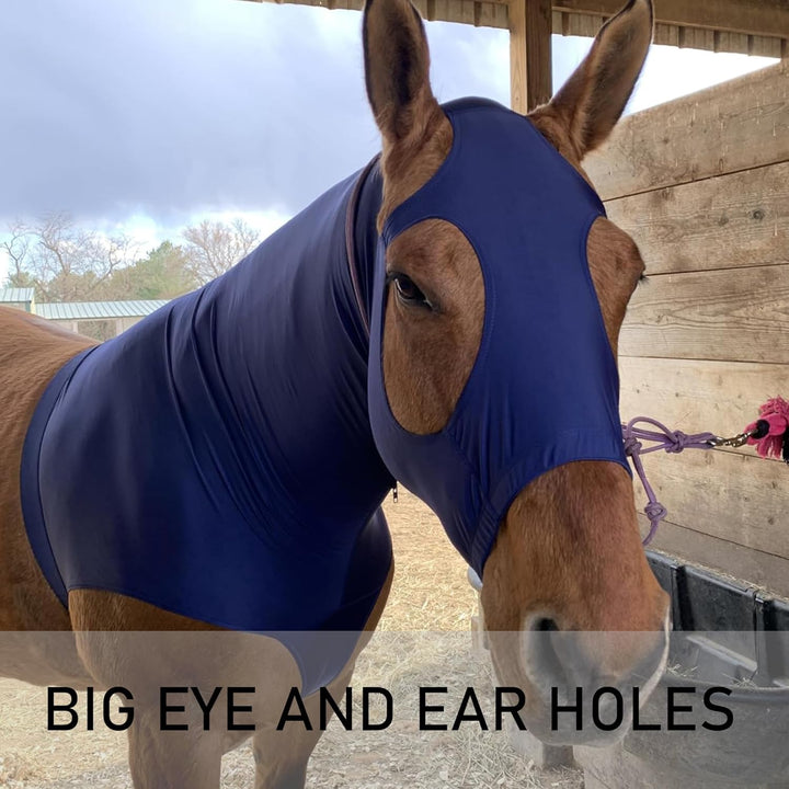 Leberna Lycra Stretch-Pferd Kapuze mit Reissverschluss - vollen Gesicht-Hals-Abdeckung S Marine, S M