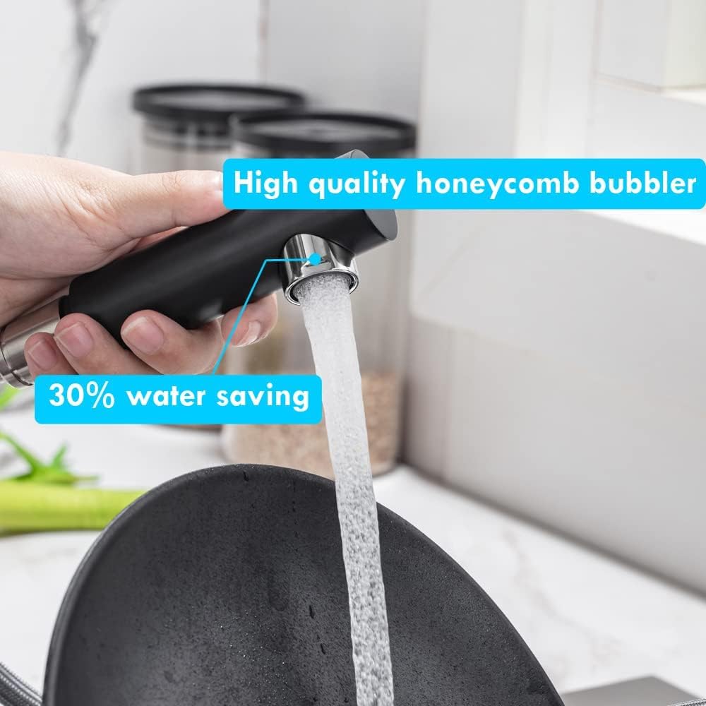 ONECE Wasserhahn Küche Schwarz mit ausziehbar, Spültischarmatur aus Edelstahl SUS304, Küchenarmatur