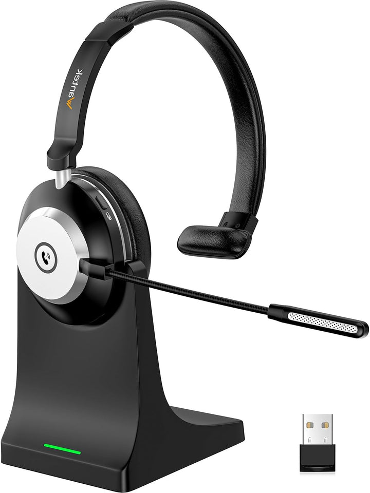 Wantek Bluetooth-Headset mit Mikrofon für PC, V5.2, Kabelloses Headset mit Rauschunterdrückungs-Mikr