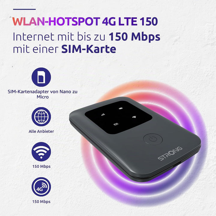 Strong 4G Mobiler Hotspot, tragbarer WLAN Router, 150 Mbit/s, ideal für Reisen, Messen und Studenten