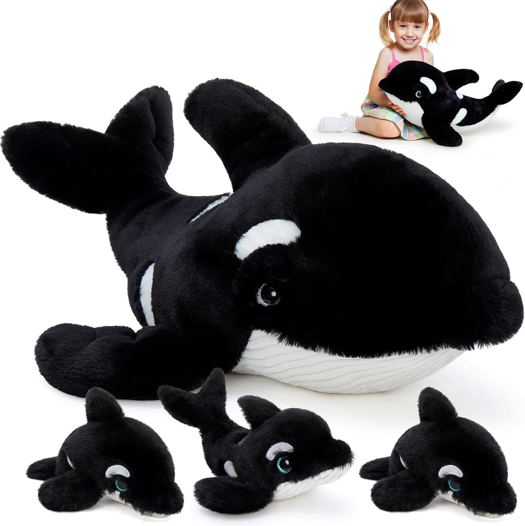 MorisMos gross Orca Plüschtier Stofftier, 60cm lang riesen Orca Wal Kuscheltier mit Babys im Bauch,
