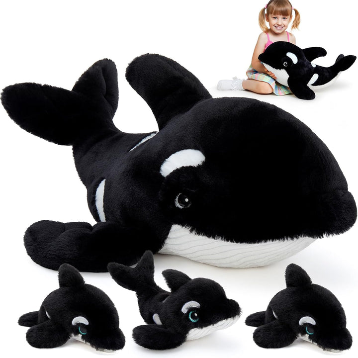 MorisMos gross Orca Plüschtier Stofftier, 60cm lang riesen Orca Wal Kuscheltier mit Babys im Bauch,