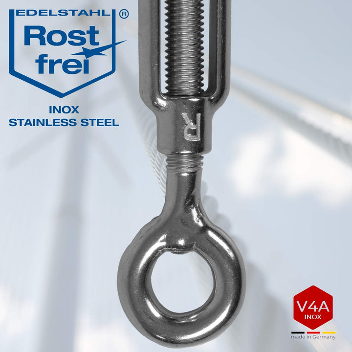 Edelstahl Spannschloss Haken-Öse – 6 mm – 25 Stück – V4A (A4) – Seilspanner/Drahtspanner rostfrei M