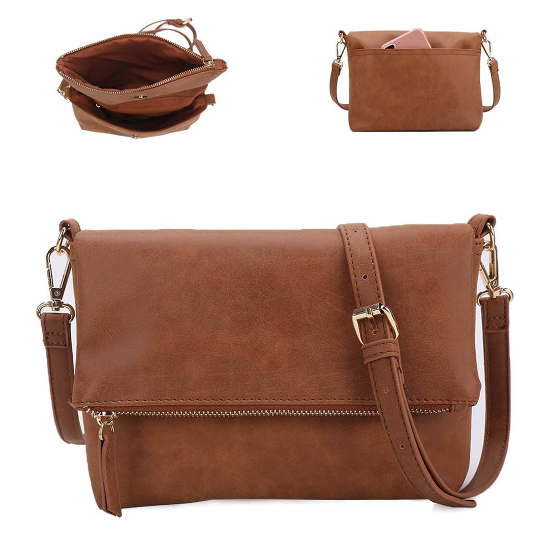 Gladdon Umhängetasche damen,Schultertasche mit Reissverschluss, Crossbody Tasche, Leder Handtasche K
