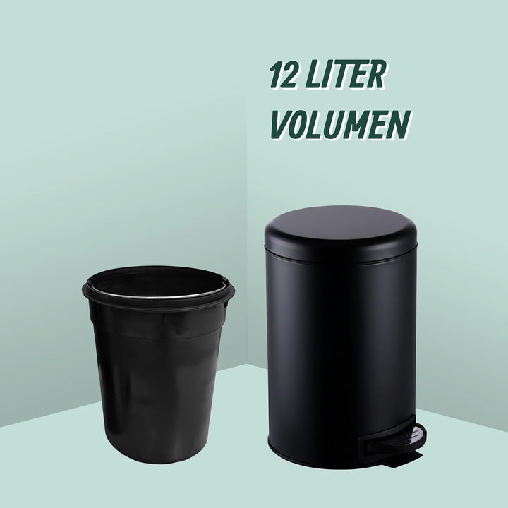Relaxdays Mülleimer, 12 Liter, entnehmbarer Kunststoff-Inneneimer, Fusspedal, Küche, Bad, Tretmüllei