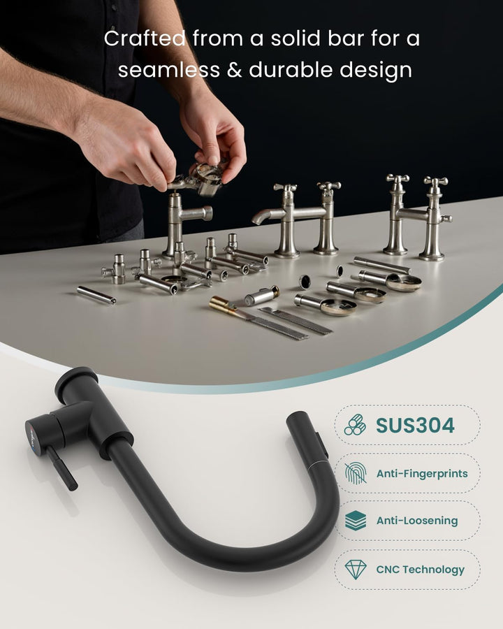 Wasserhahn Küche Schwarz, APPASO Küchenarmatur Ausziehbar 360° Drehbar, Hochdruck Mischbatterie mit