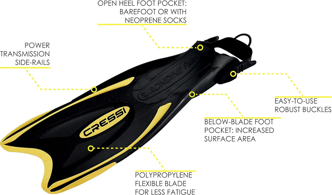 Cressi Palau Saf Fins Einstellbare Kurze Flossen zum Schwimmen und Schnorcheln Schwarz/Gelb Lange Fl