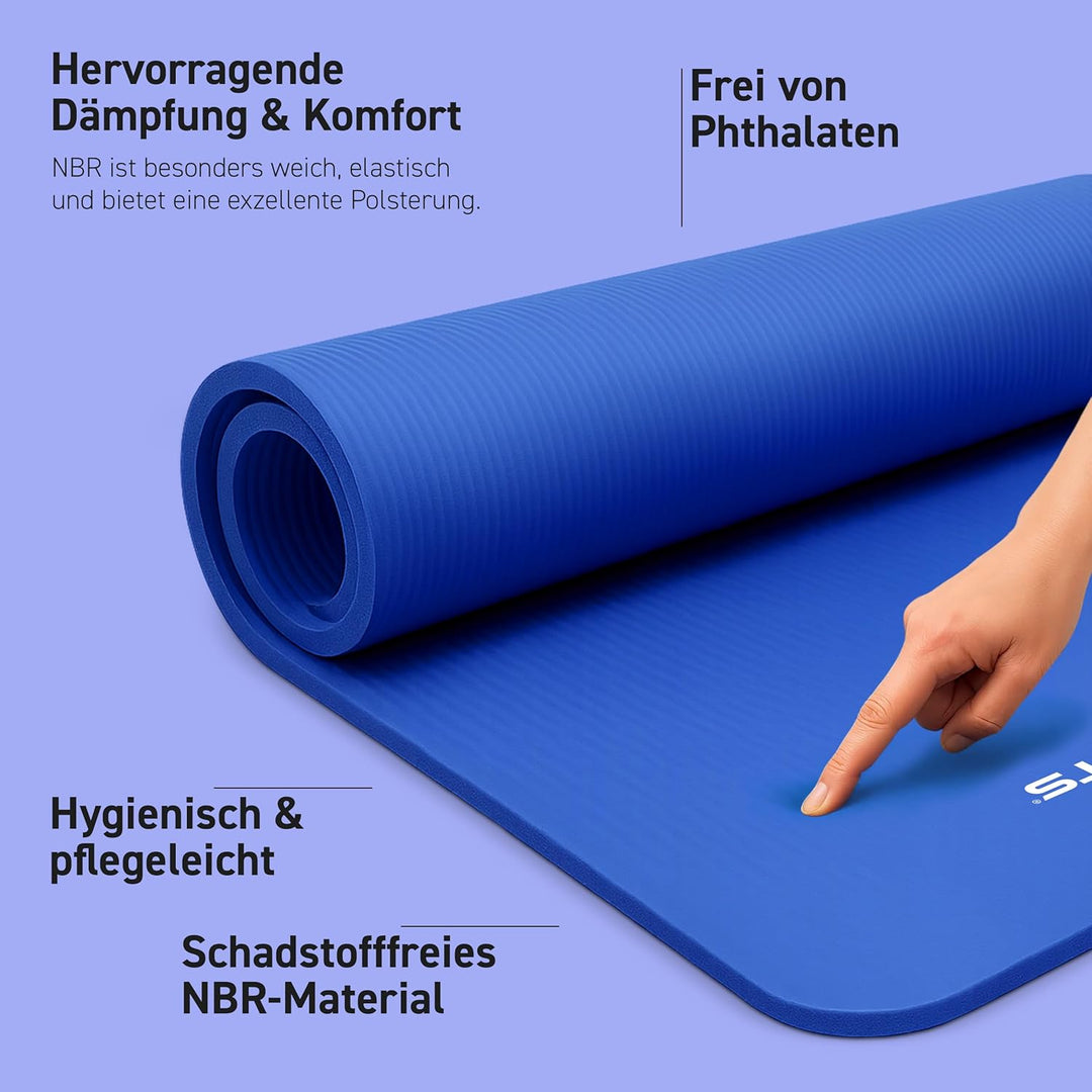 MSPORTS Gymnastikmatte Premium inkl. Tragegurt + Übungsposter + Workout App I Hautfreundliche Fitnes