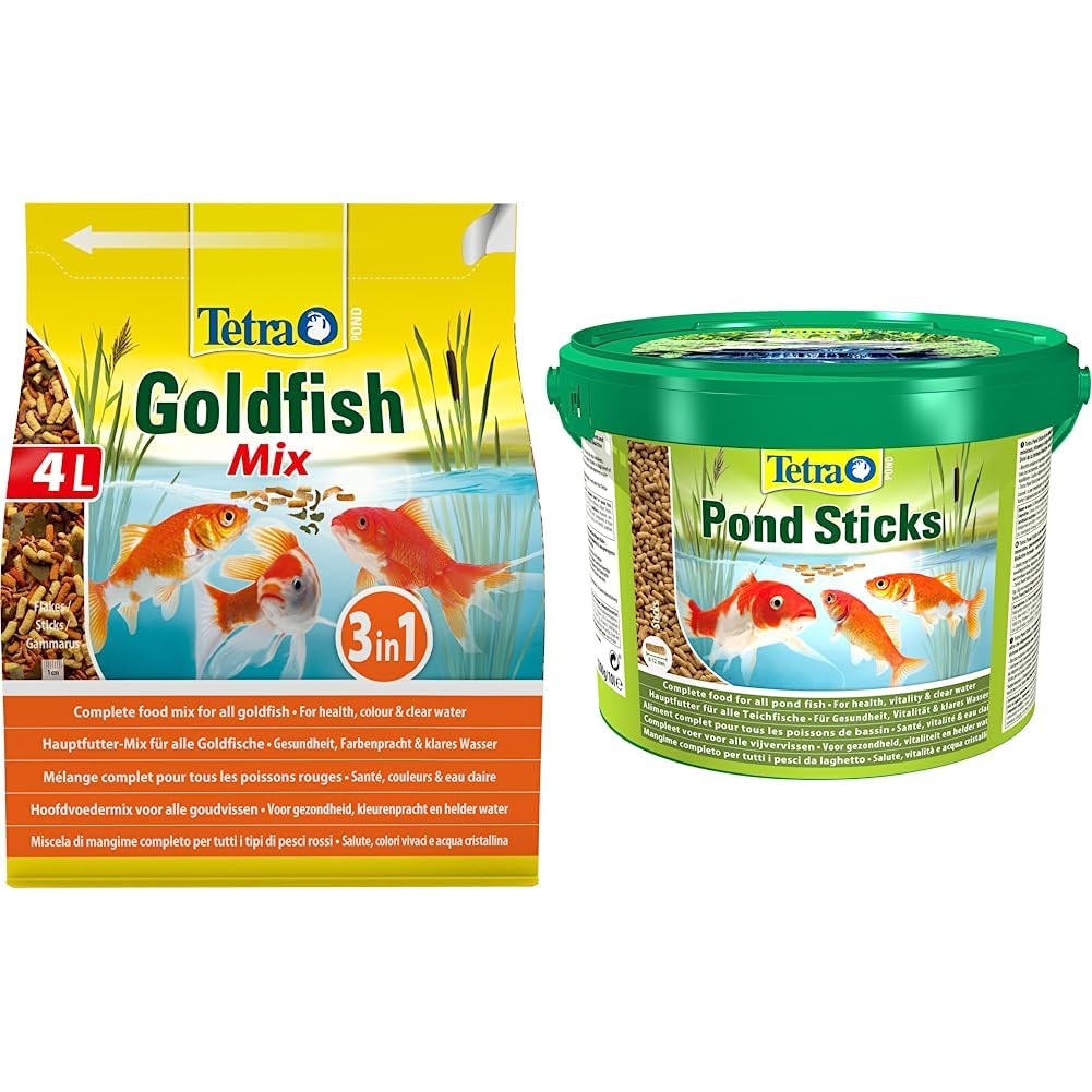 Tetra Pond Goldfish Fischfutter - 3in1 Mix mit Flocken & Pond Sticks - Fischfutter für Teichfische,
