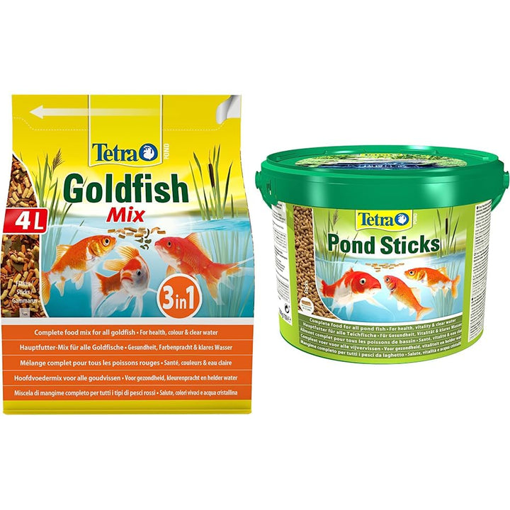 Tetra Pond Goldfish Fischfutter - 3in1 Mix mit Flocken & Pond Sticks - Fischfutter für Teichfische,
