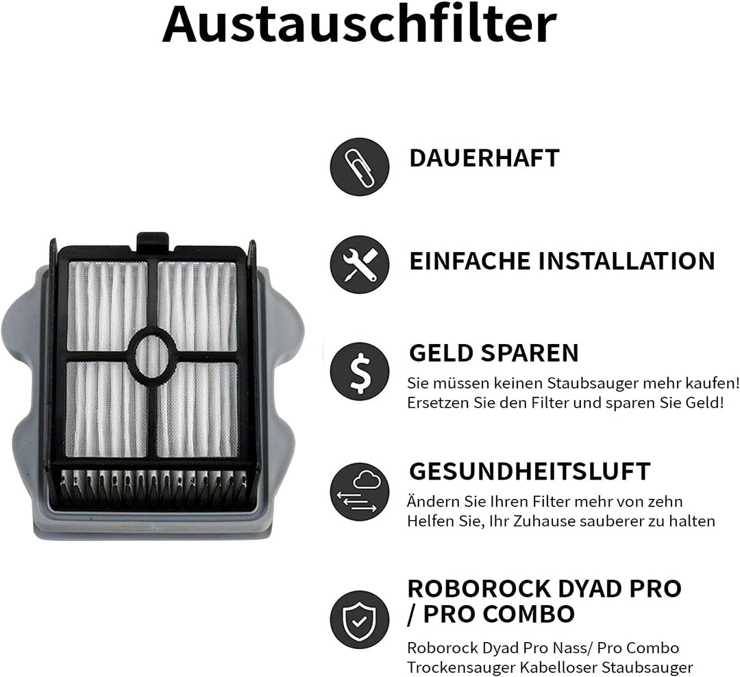 5 Stück Zubehörset für Roborock Dyad Pro/Dyad Pro Combo, 3 Bürstenwalze, 2 HEPA-Filter
