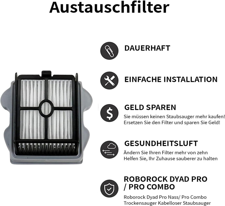 5 Stück Zubehörset für Roborock Dyad Pro/Dyad Pro Combo, 3 Bürstenwalze, 2 HEPA-Filter