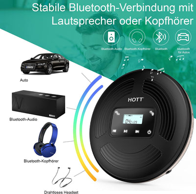 HOTT CD903TF CD Player tragbar wiederaufladbarer CD Player Bluetooth mit FM-Transmitter geeignet für