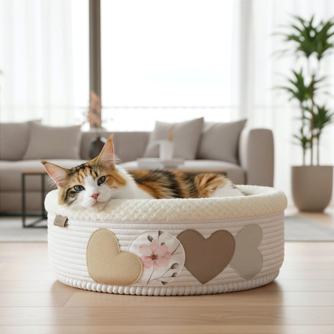 PRASKA Premium Katzenbett Hundebett 50 cm – Halbgeschlossenes Kuschelbett mit Fell & Wendekissen | H