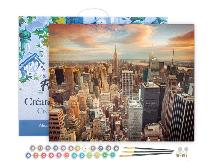 Figured'Art Malen Nach Zahlen Erwachsene Mit Rahmen Sonnenuntergang über New York - Paint by Numbers