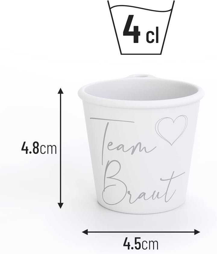 SoPro 6x Schnapsbecher zum Umhängen 4 cl wiederverwendbar - Schnapsgläser JGA 40 ml weiss - Schnapsg