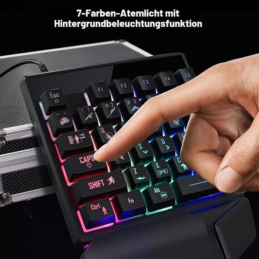 Einhändiges mechanisches Gaming-Tastatur-Maus-Set, 35 Tasten 7-Farben-Hintergrundbeleuchtung E-Sport