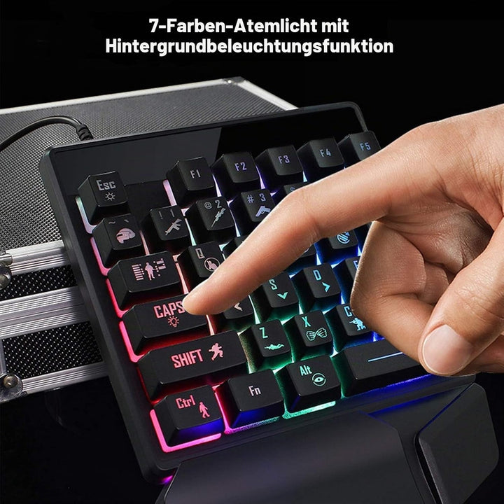 Einhändiges mechanisches Gaming-Tastatur-Maus-Set, 35 Tasten 7-Farben-Hintergrundbeleuchtung E-Sport