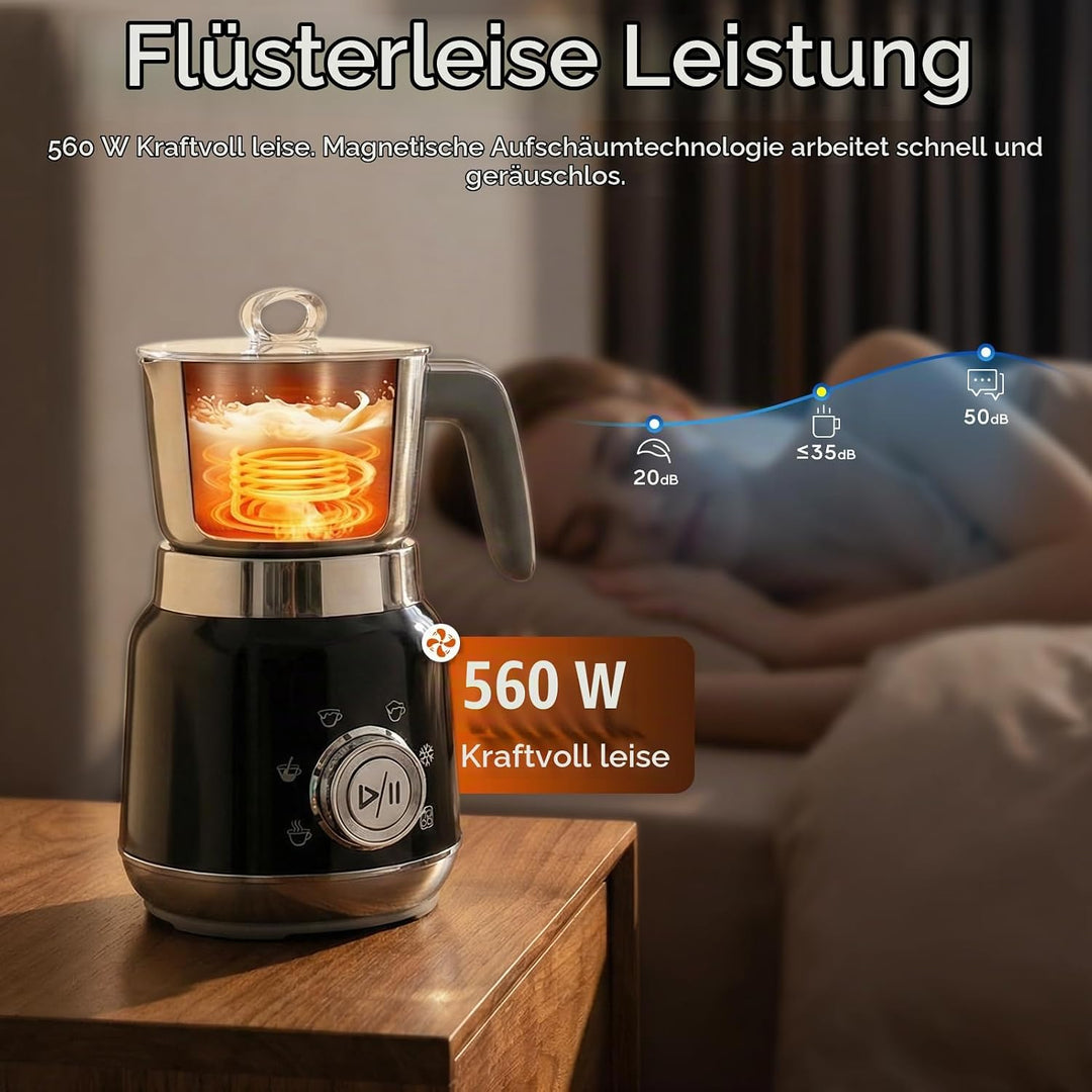 Milchaufschäumer Elektrisch, 1L 560W, 6-in-1 Milchschäumer, Spülmaschinenfest, Edelstahl 304, Automa