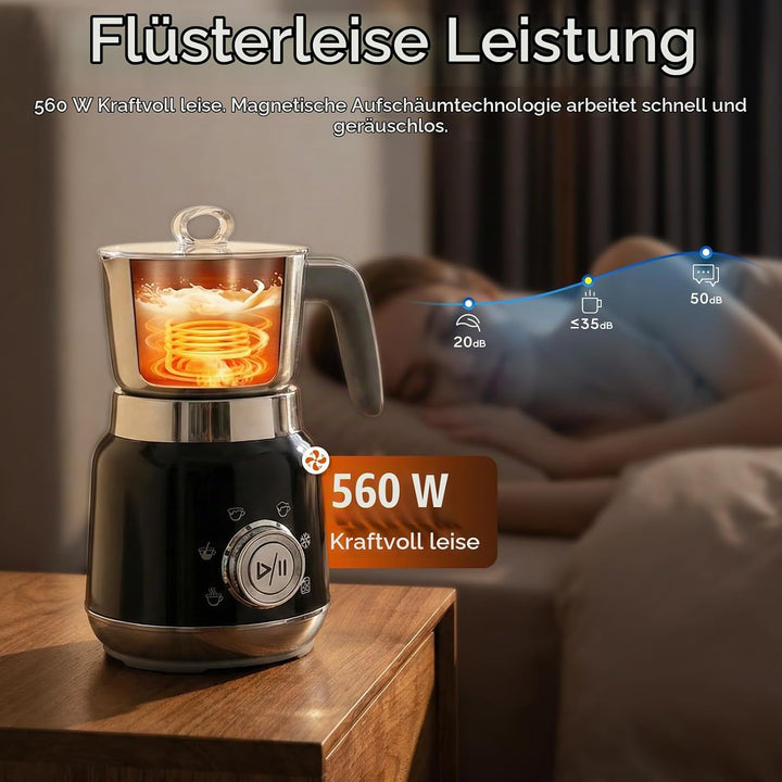Milchaufschäumer Elektrisch, 1L 560W, 6-in-1 Milchschäumer, Spülmaschinenfest, Edelstahl 304, Automa