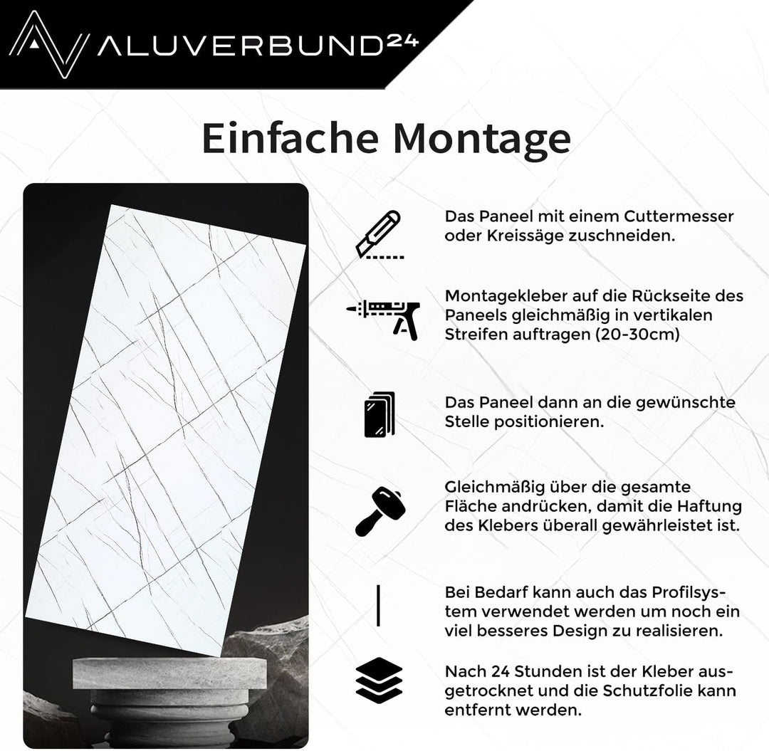 AMON Wandpaneele 122x244cm in Marmor- Granit-Optik (Anthrazit Grey) ideal als Duschrückwand Badrückw