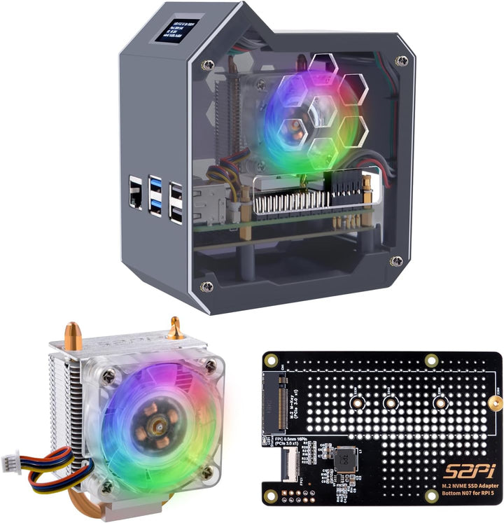 GeeekPi N07 Mini Tower NVMe NAS Kit für Raspberry Pi 5, mit N07 M.2 NVMe SSD Pip PCIe Peripheral Boa