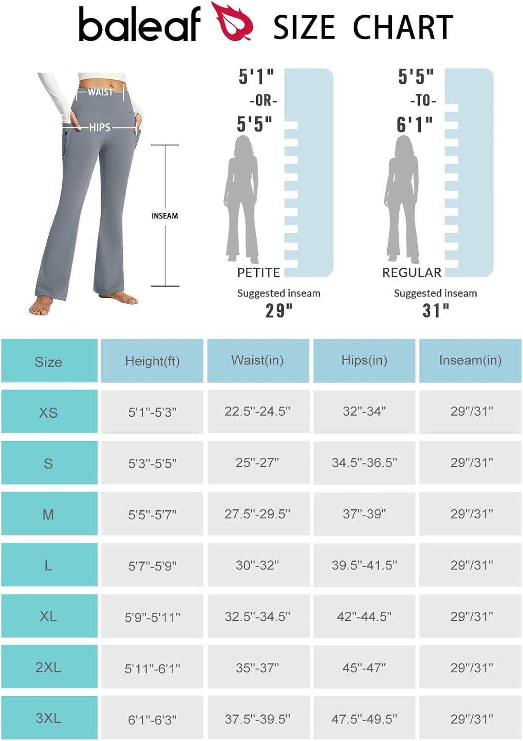 baleaf Damen Thermohosen mit Taschen Flare Leggings Hohe Taille Bootcut Thermo Leggings Sweatpants W
