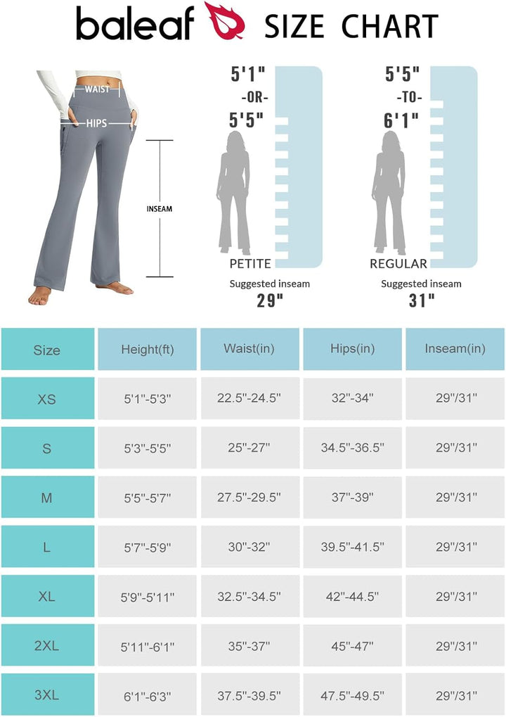 baleaf Damen Thermohosen mit Taschen Flare Leggings Hohe Taille Bootcut Thermo Leggings Sweatpants W