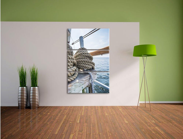 Pixxprint Tau Seil auf Schiff 3Teiler 120x80 cm Leinwandbild Wandbild Kunstdruck