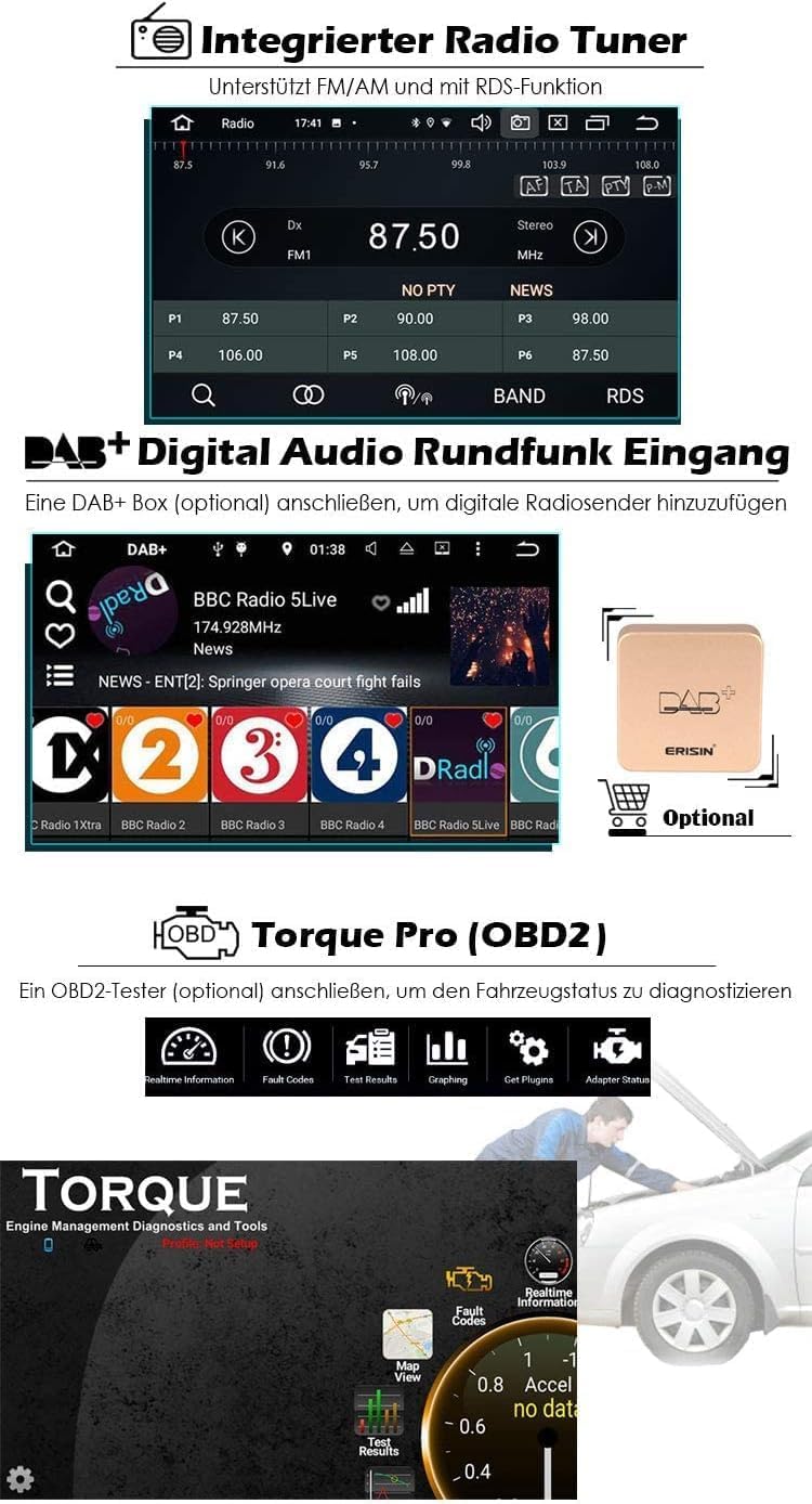 Erisin Android 11 9 Zoll 4GB RAM+64GB ROM 8-Kern Autoradio GPS Navi für VW Passat B6 Golf V VI Toura