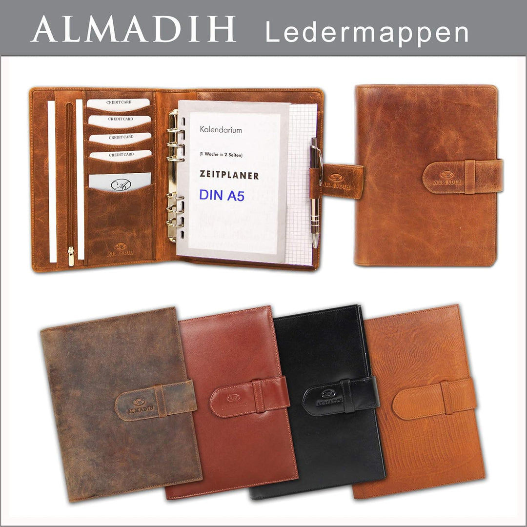 ALMADIH Premium Leder Portemonnaie RFID-Schutz Hochformat mit Reissverschluss 17 Kartenfächer in Ges