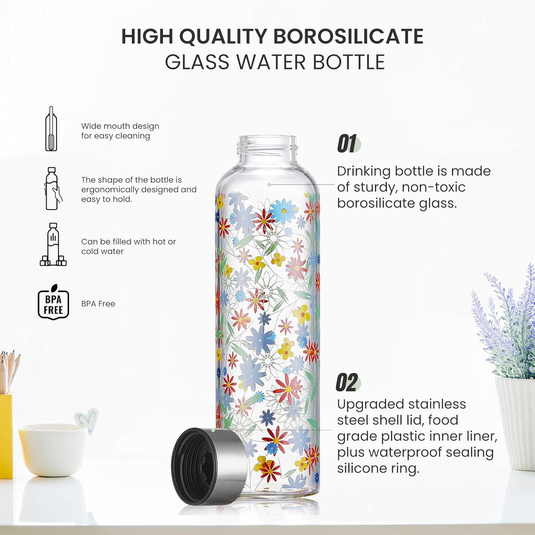500ml Glasflasche Trinkflasche Glas Sport Borosilikat Glass Bottle Wasser Flasche mit Neopren-Hülle