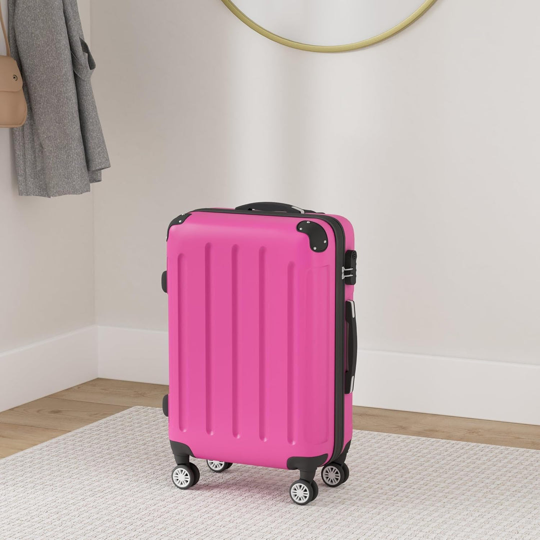 BEIBYE Hartschalen Koffer Trolley Rollkoffer Reisekoffer 4 Zwillingsrollen Polycabonat (Pink, 66cm -