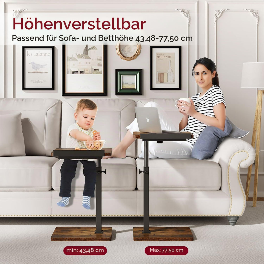 IBUYKE Beistelltisch C Form, 360° Rotierbarer/Höhenverstellbar/Flip Sofatisch, Couchtisch für schmal