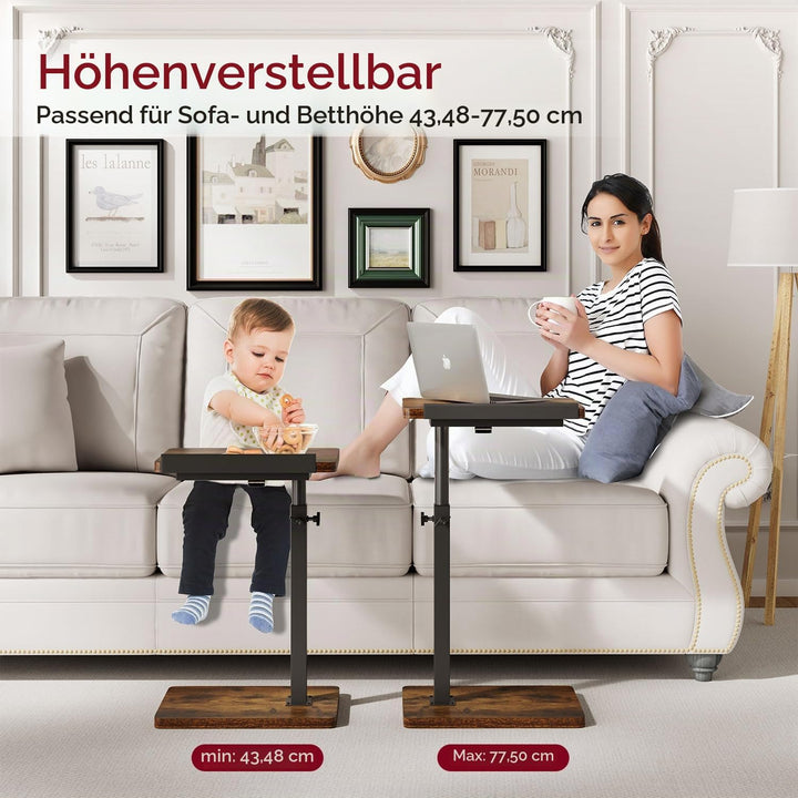IBUYKE Beistelltisch C Form, 360° Rotierbarer/Höhenverstellbar/Flip Sofatisch, Couchtisch für schmal