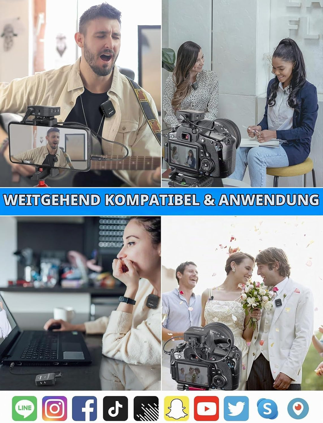 Moman Lavalier Funkmikrofon Camcorder Ansteckmikrofon Kabellos 2,4 GHz Funkmikrofon 70m Audioüberwac