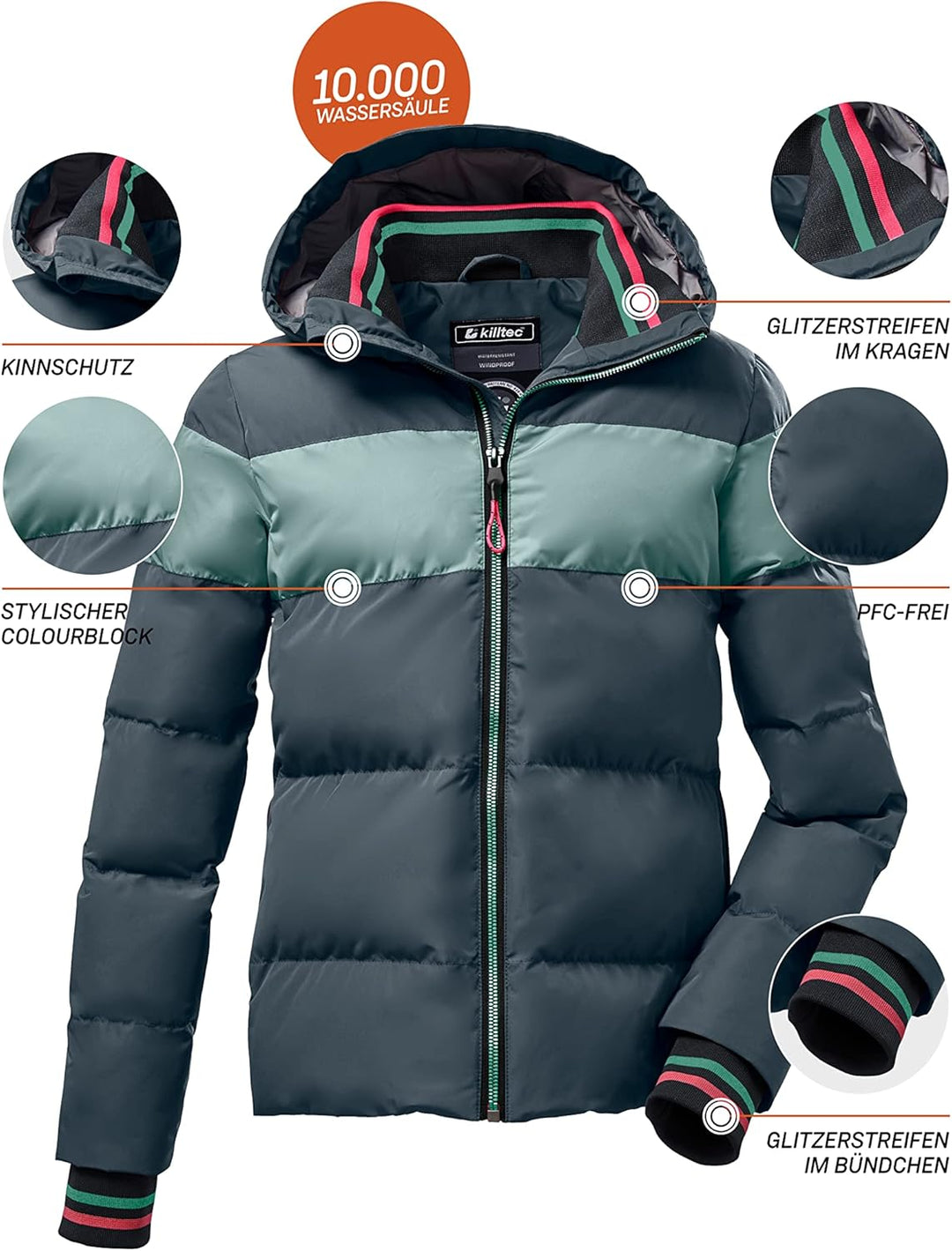 Killtec Mädchen Kow 192 Grls Qltd Jckt Winterjacke/Jacke in Daunenoptik mit Kapuze 128 dunkel aquave