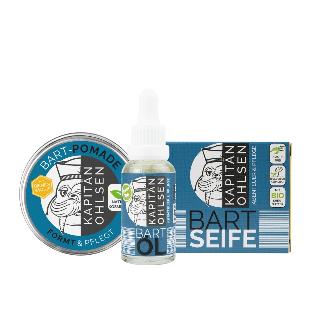 Bartpflege Set Atlantik - Bartöl & Bartpomade & Bartseife - 100% natürlich