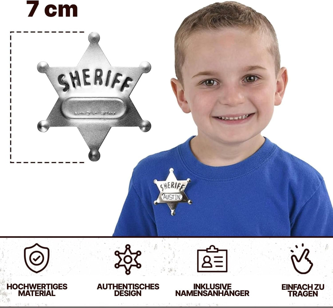 Bedwina Sheriff-Abzeichen aus Metall – (24 Stück) Silberne Stern-Namensschilder mit Aufklebern für p