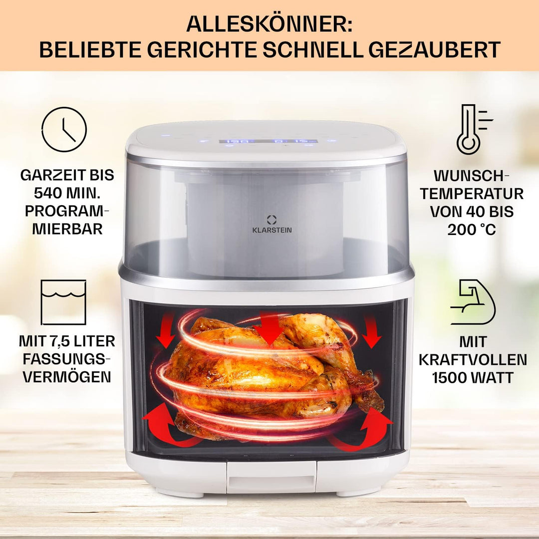 Klarstein Heissluftfriteuse, XL Air Fryer zum Frittieren, Friteuse mit Dampffunktion, Temperaturwahl