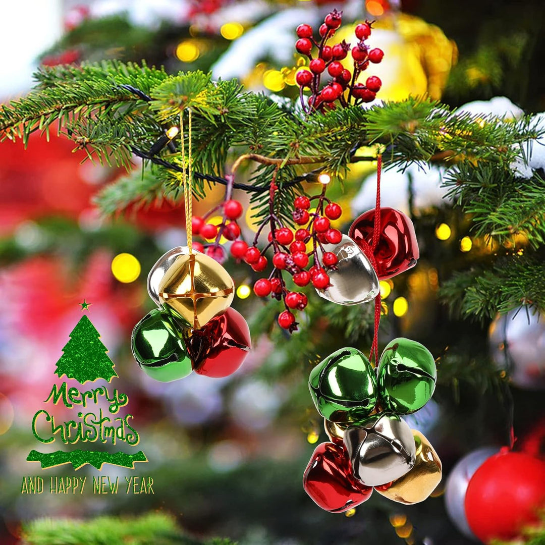 Augshy Weihnachten Glöckchen, 120 Stück Bunte Glöckchen zum Basteln 4 Farben Jingle Bells 25mm Klein