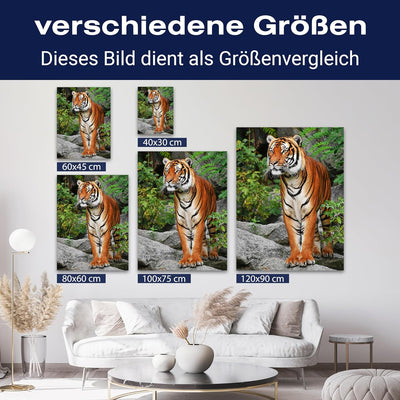 wandmotiv24 Leinwand-Bild Tiger, Grösse 60x45cm, Hochformat, Wandbilder, Dekoration Wohnzimmer moder