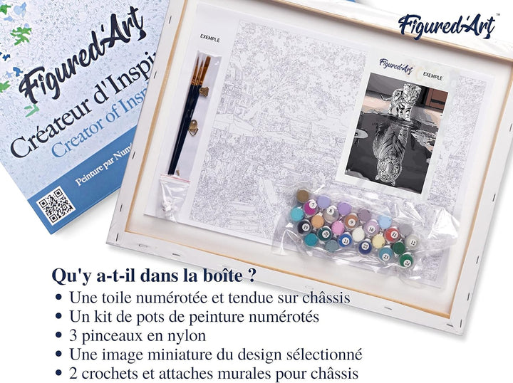 Figured'Art Malen Nach Zahlen Erwachsene Mit Rahmen Katze und weisser Tiger - Paint by Numbers Baste