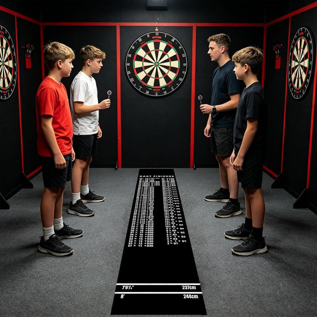 Schützende Dartmatte, tragbarer Bodenteppich, 150 x 61 cm, Teppich mit Wurflinie, kompakter Stil mit