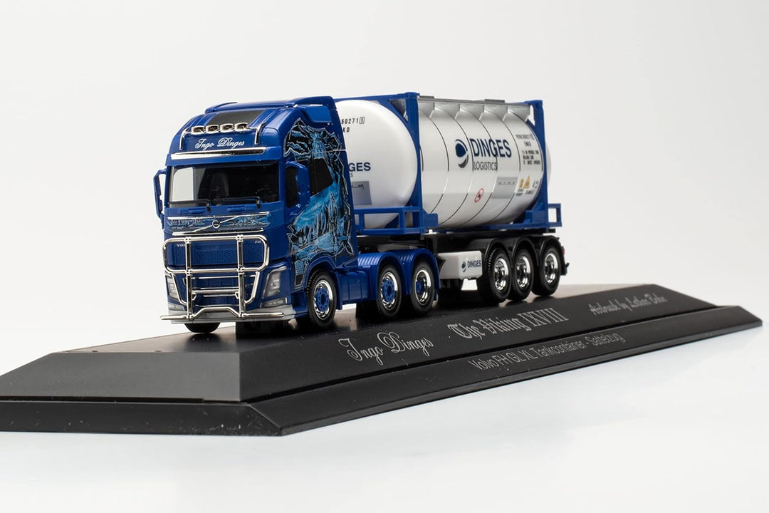 herpa 122184 Volvo FH Gl. XL 6 x 2 Tankcontainer-Sattelzug „Ingo Dinges“ LKW Miniaturmodelle Kleinmo