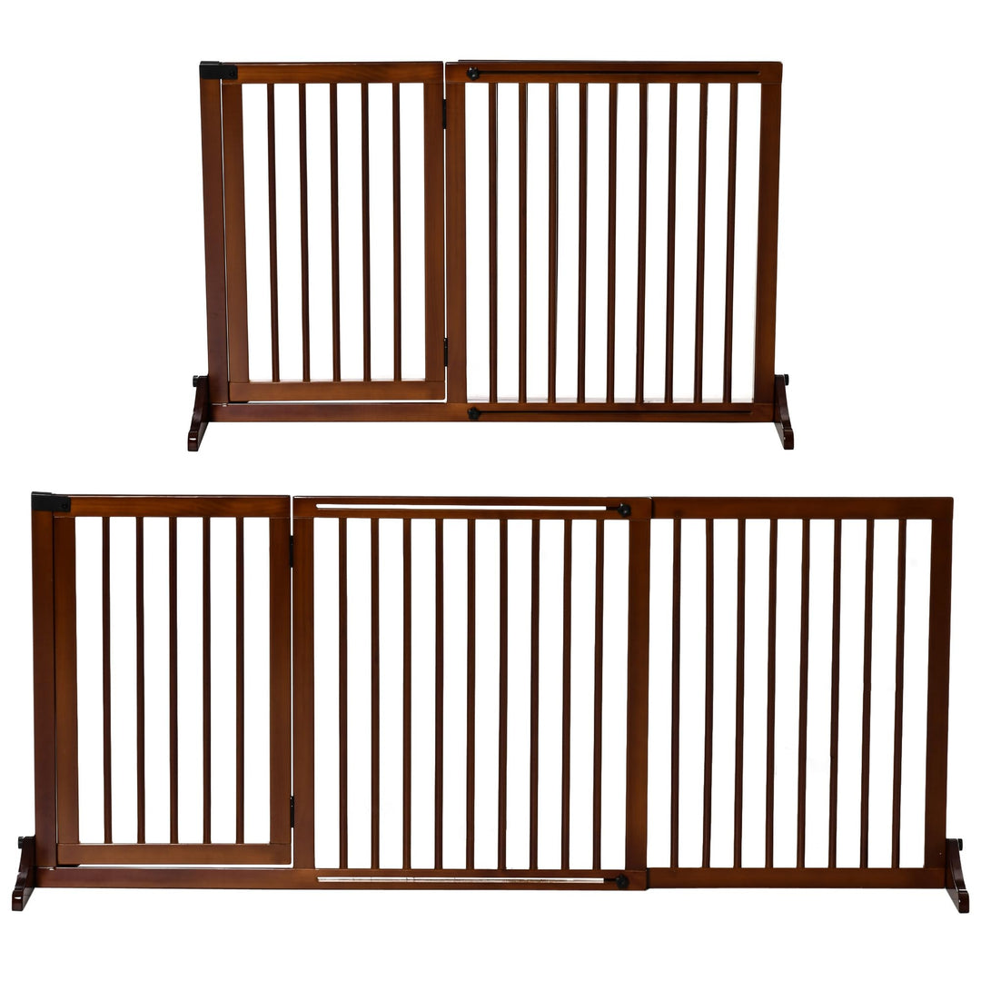 PawHut Absperrgitter Hund Freistehend Verstellbar 113-166 x 71 cm Braun | Schutzgitter mit Füssen, T
